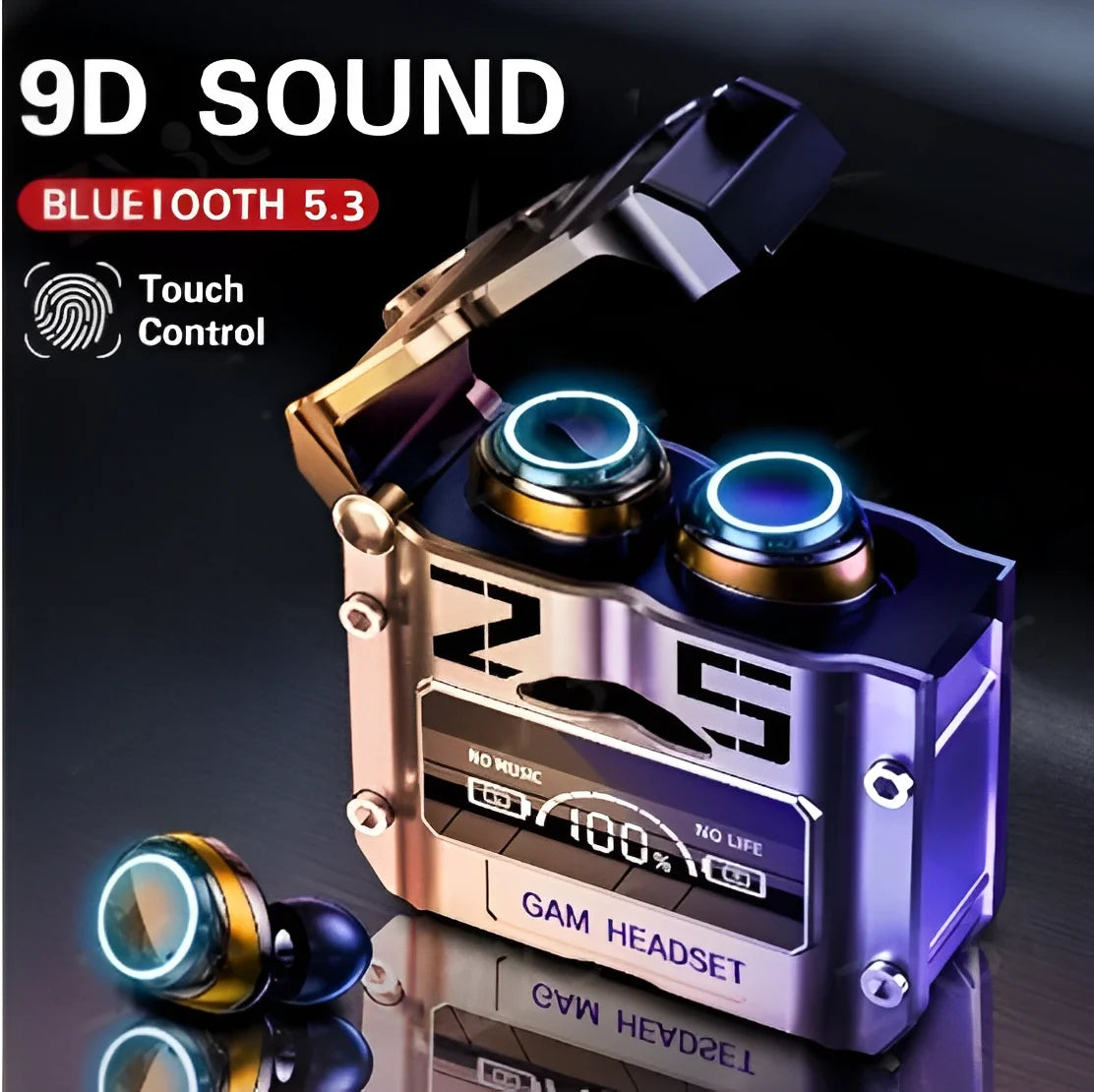 Fones de ouvido sem fio M25 TWS Pro – Fone de ouvido Bluetooth 5.3 com redução de ruído e controle por toque.