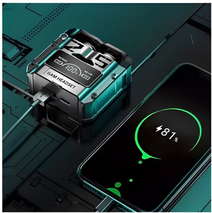 Fones de ouvido sem fio M25 TWS Pro – Fone de ouvido Bluetooth 5.3 com redução de ruído e controle por toque.