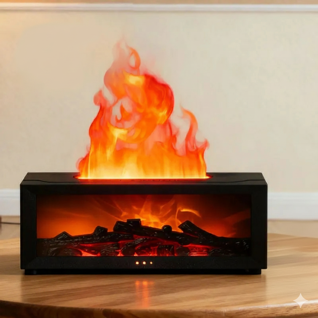 Difusor de Aromas FlameGlow – Umidificador criativo para lareira com efeito de chama simulada
