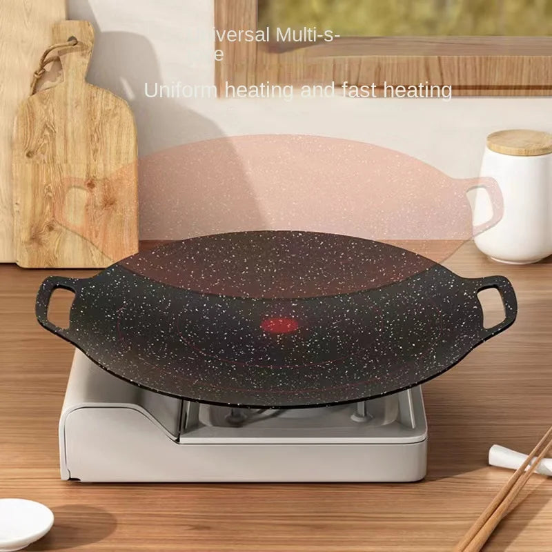 Grelha SeoulFlame – Chapa redonda antiaderente para churrasco coreano, ideal para viagens, uso doméstico e camping.