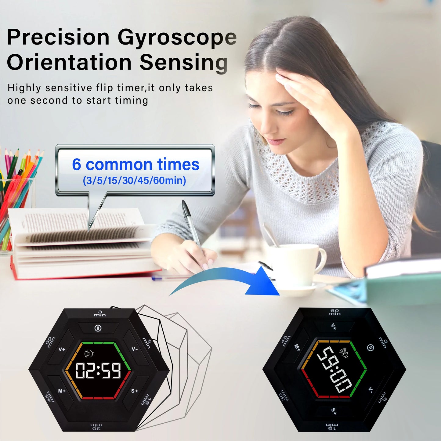 Temporizador digital magnético FocusFlip – Ferramenta inteligente de produtividade e Pomodoro para trabalho e estudo.