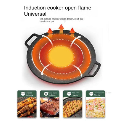 Grelha SeoulFlame – Chapa redonda antiaderente para churrasco coreano, ideal para viagens, uso doméstico e camping.