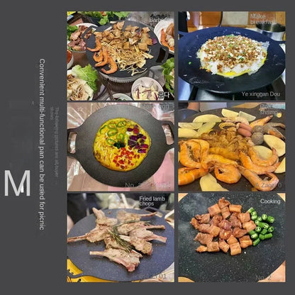 Grelha SeoulFlame – Chapa redonda antiaderente para churrasco coreano, ideal para viagens, uso doméstico e camping.